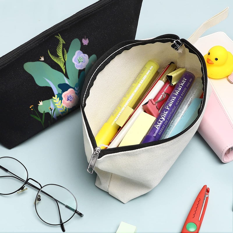 Sinzip 10 Pieces Cotton Canvas Makeup Bag with Bottom  Multi-Purpose Cosmetic Bag with Zipper Travel Toiletry Pouch  Blank DIY Craft Bag Pencil Bag (M  White)  MN-WB07 - Image 2